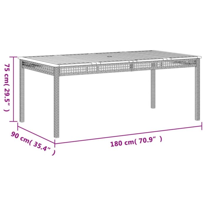 Table de jardin gris 180x90x75 cm résine tressée et bois acacia – Image 6
