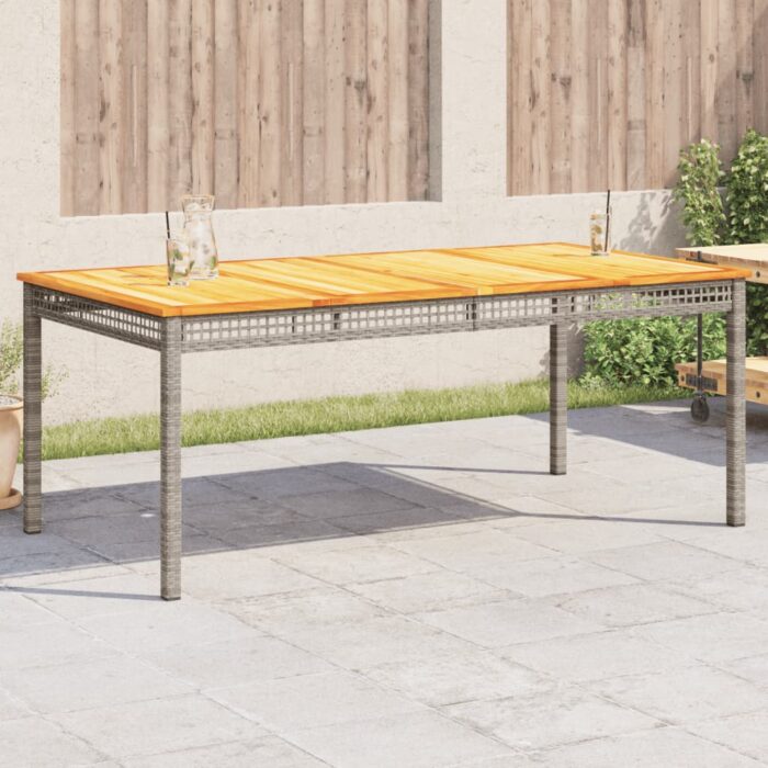 Table de jardin gris 180x90x75 cm résine tressée et bois acacia – Image 1