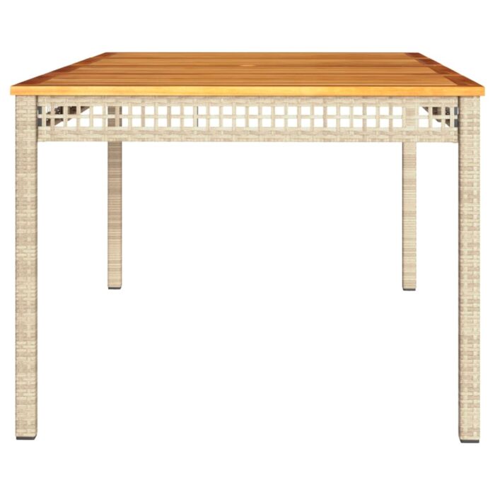Table de jardin beige 180x90x75 cm résine tressée et acacia – Image 3