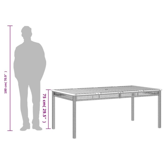Table de jardin beige 180x90x75 cm résine tressée et acacia – Image 7