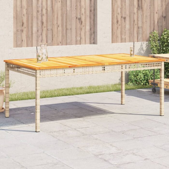 Table de jardin beige 180x90x75 cm résine tressée et acacia – Image 1