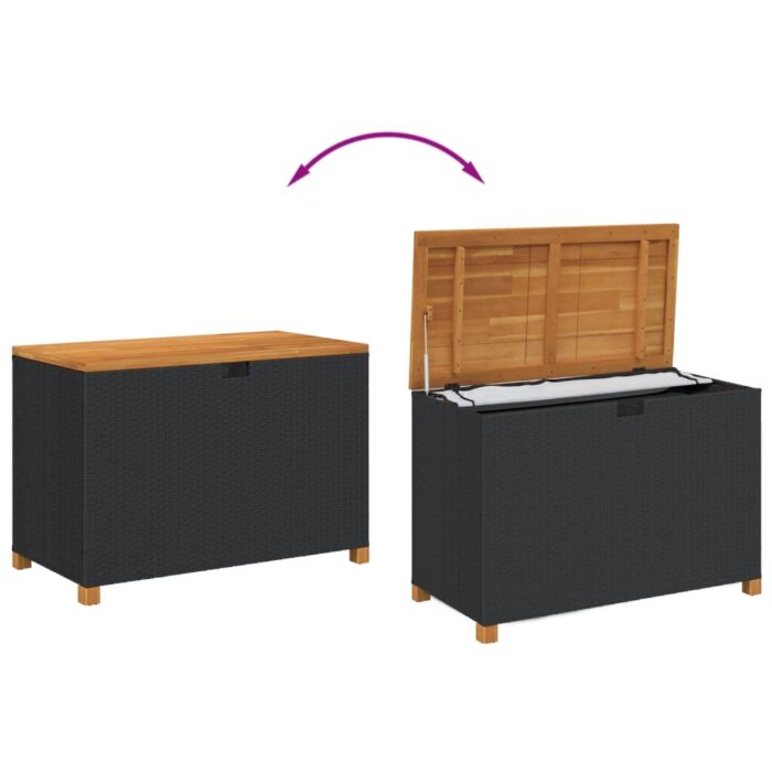 Boîte de rangement de jardin noir résine tressée bois d'acacia – Image 5