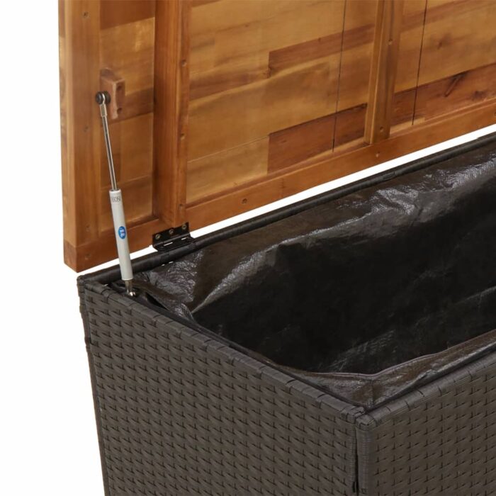 Boîte de rangement de jardin noir résine tressée bois d'acacia – Image 6