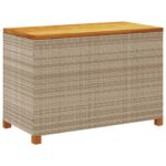 Boîte de rangement de jardin beige résine tressée bois d'acacia – Image 4