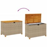 Boîte de rangement de jardin beige résine tressée bois d'acacia – Image 5