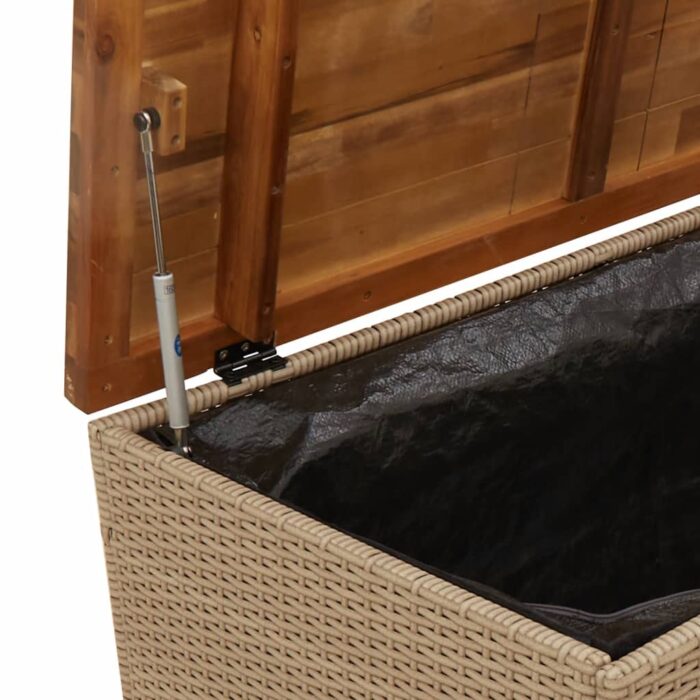 Boîte de rangement de jardin beige résine tressée bois d'acacia – Image 7