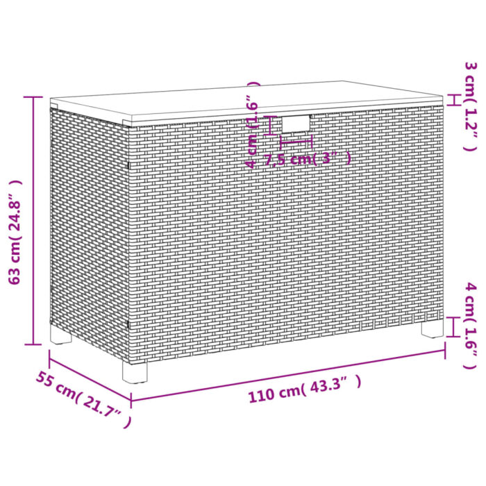 Boîte de rangement de jardin beige résine tressée bois d'acacia – Image 9