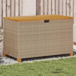 Boîte de rangement de jardin beige résine tressée bois d'acacia