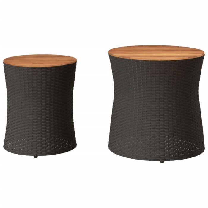 Tables d'appoint de jardin 2 pcs dessus en bois noir poly rotin – Image 2