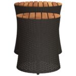 Tables d'appoint de jardin 2 pcs dessus en bois noir poly rotin – Image 3