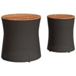 Tables d'appoint de jardin 2 pcs dessus en bois noir poly rotin – Image 4