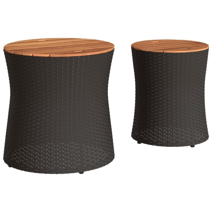 Tables d'appoint de jardin 2 pcs dessus en bois noir poly rotin – Image 4