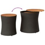 Tables d'appoint de jardin 2 pcs dessus en bois noir poly rotin – Image 5