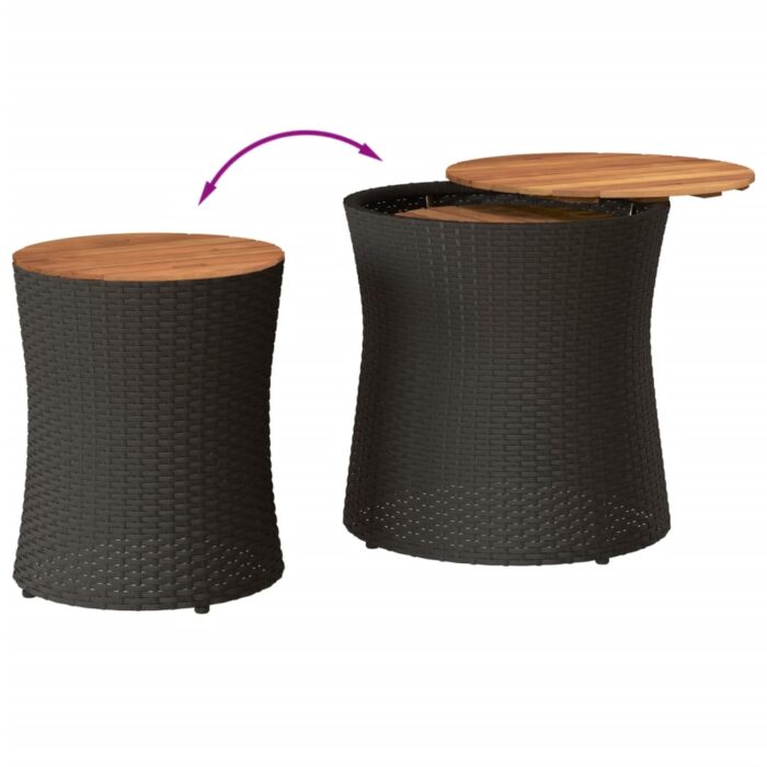 Tables d'appoint de jardin 2 pcs dessus en bois noir poly rotin – Image 5