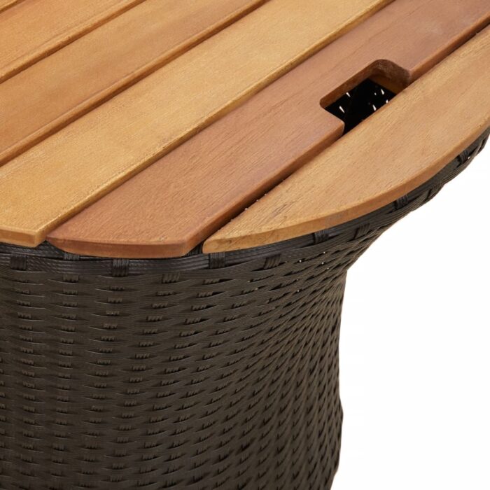 Tables d'appoint de jardin 2 pcs dessus en bois noir poly rotin – Image 6