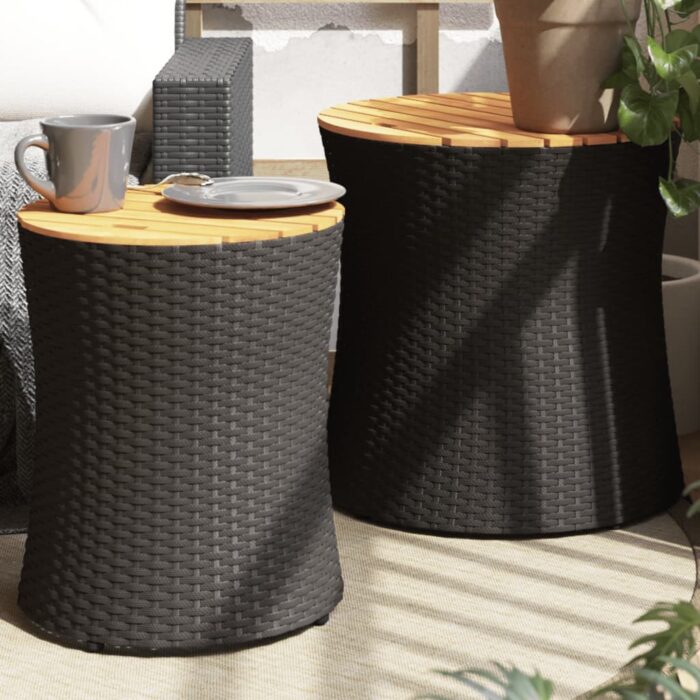 VXL8721012308244_m_en_hd_1.jpg Tables d'appoint de jardin 2 pcs dessus en bois noir poly rotin – Image 1