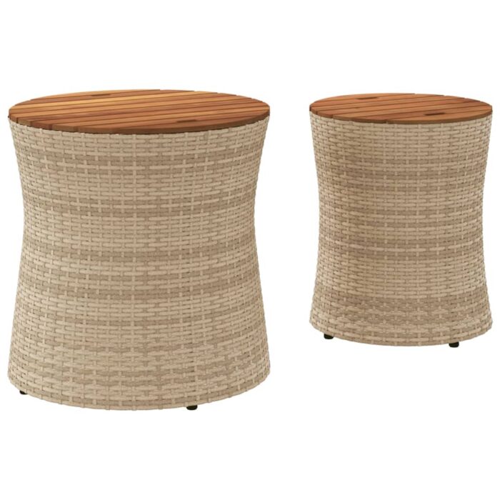 Tables d'appoint de jardin 2pcs dessus en bois beige poly rotin – Image 4