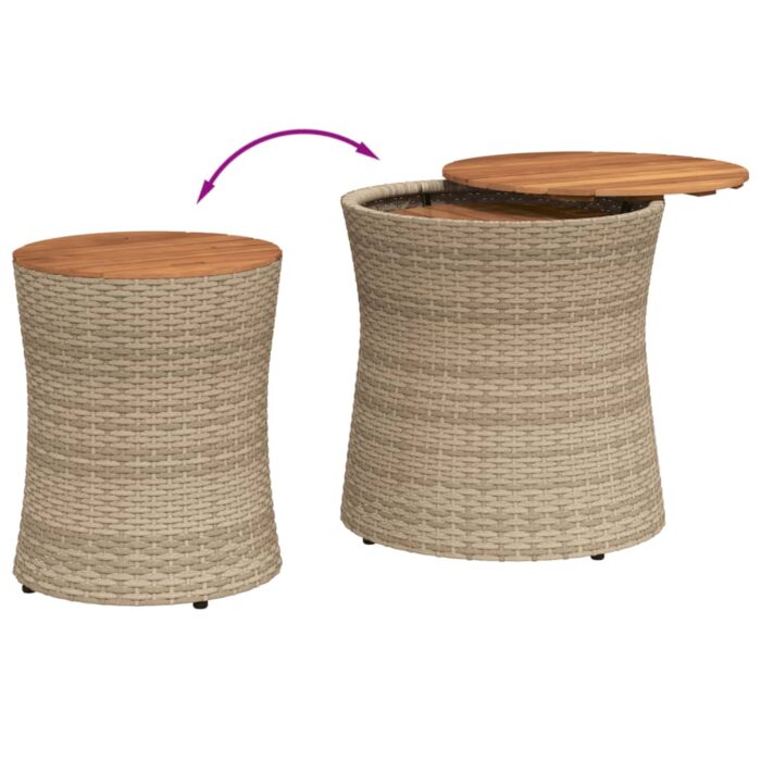 Tables d'appoint de jardin 2pcs dessus en bois beige poly rotin – Image 5