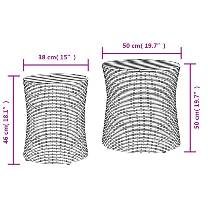 Tables d'appoint de jardin 2pcs dessus en bois beige poly rotin – Image 9