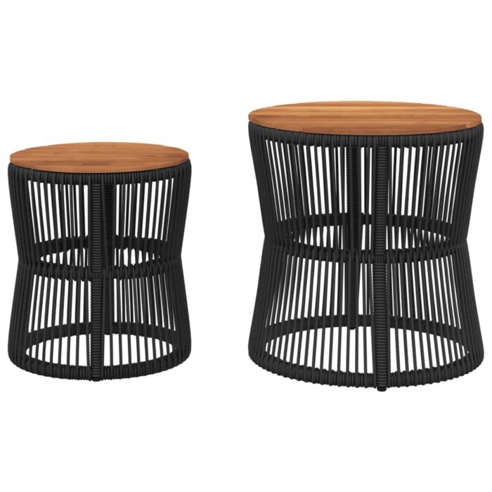 Tables d'appoint de jardin 2 pcs dessus en bois noir poly rotin – Image 2