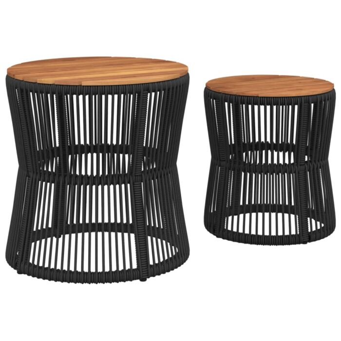 Tables d'appoint de jardin 2 pcs dessus en bois noir poly rotin – Image 4