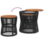 Tables d'appoint de jardin 2 pcs dessus en bois noir poly rotin – Image 5