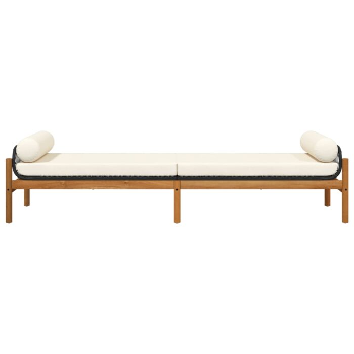 Banc de jardin avec coussin noir résine tressée acacia – Image 2