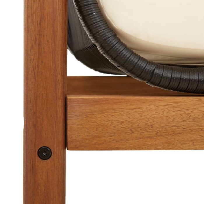 Banc de jardin avec coussin noir résine tressée acacia – Image 6