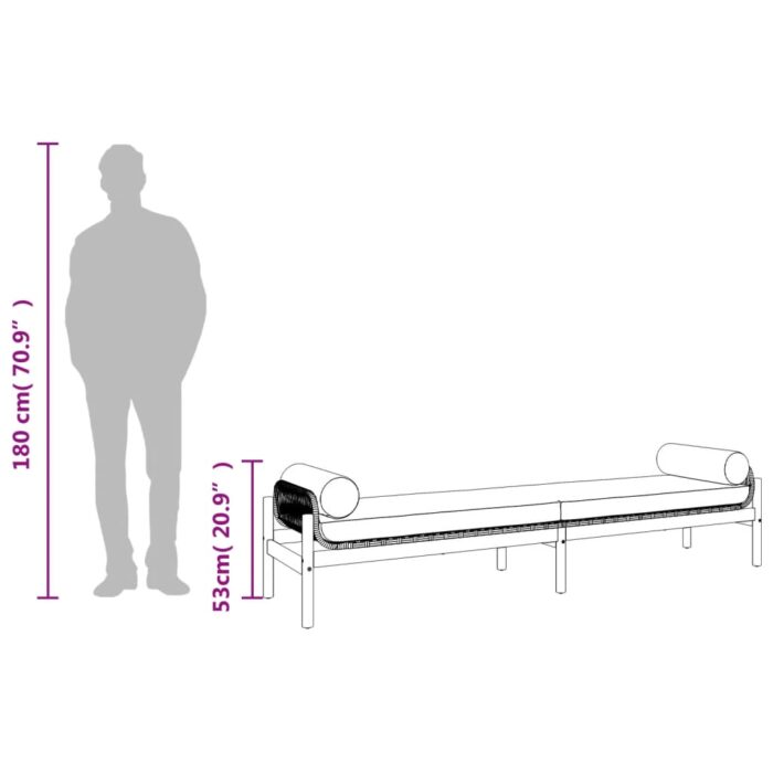 Banc de jardin avec coussin noir résine tressée acacia – Image 7