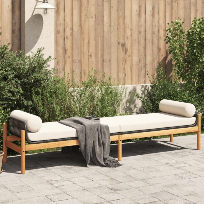 Banc de jardin avec coussin noir résine tressée acacia – Image 1