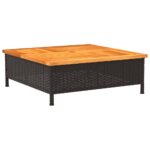 Couvercle de base de parasol noir 70x70x25 cm résine tressée et acacia – Image 4