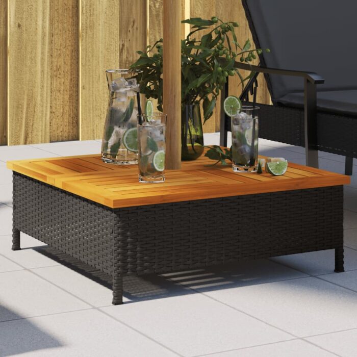 Couvercle de base de parasol noir 70x70x25 cm résine tressée et acacia – Image 1