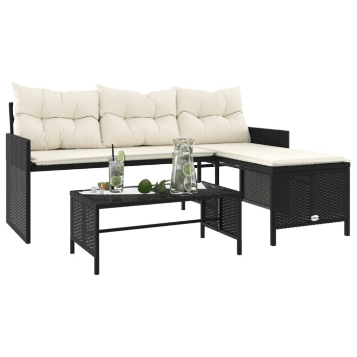 Canapé de jardin avec table et coussins en forme de L noir – Image 2