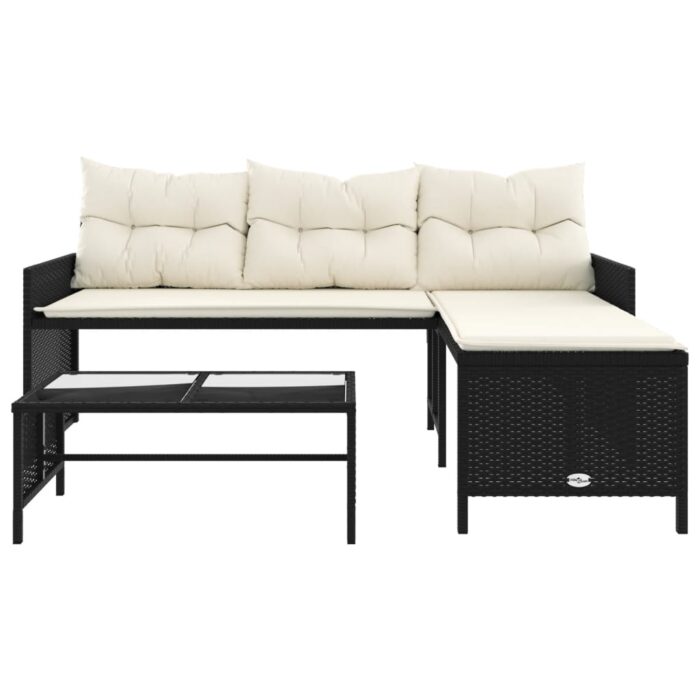 Canapé de jardin avec table et coussins en forme de L noir – Image 3