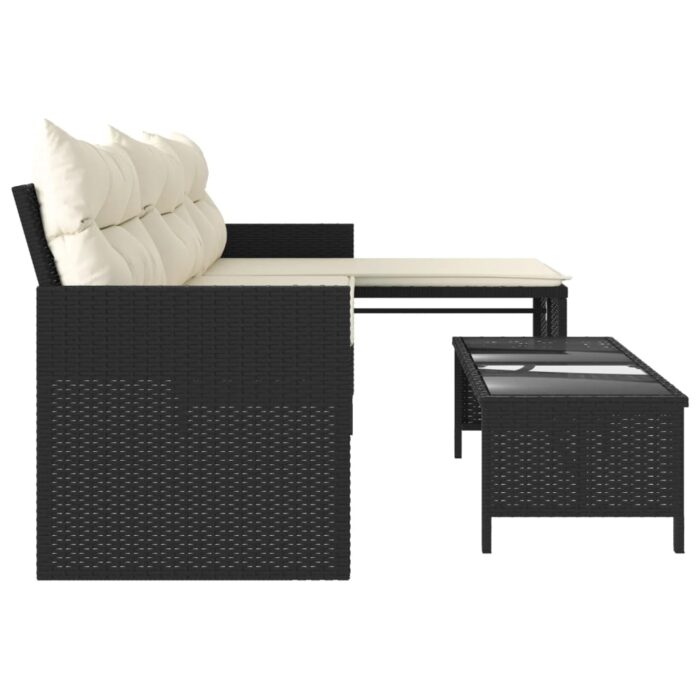 Canapé de jardin avec table et coussins en forme de L noir – Image 4