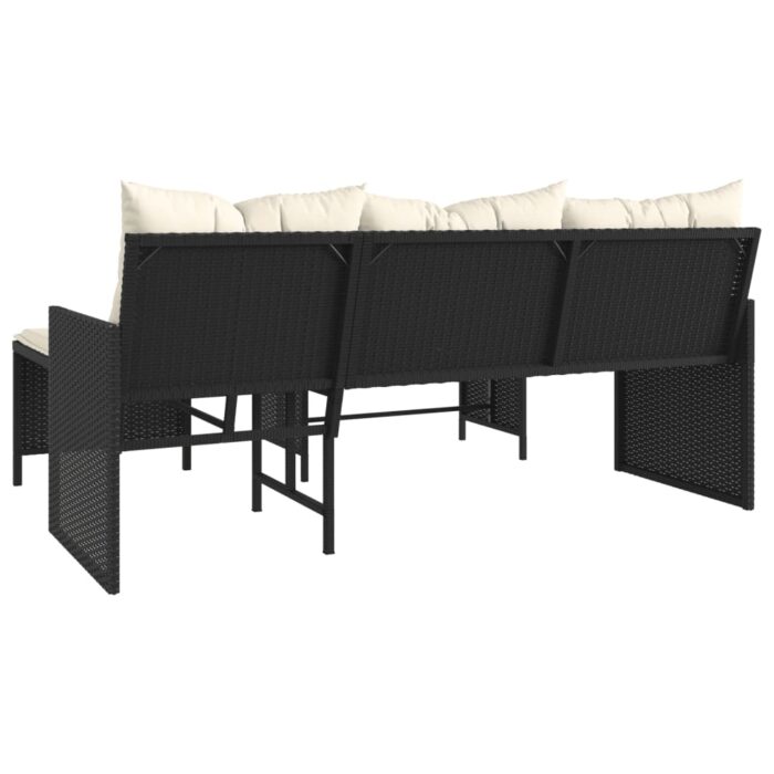 Canapé de jardin avec table et coussins en forme de L noir – Image 5