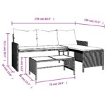 Canapé de jardin avec table et coussins en forme de L noir – Image 8