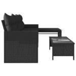 Canapé de jardin avec table et coussins en forme de L noir – Image 4