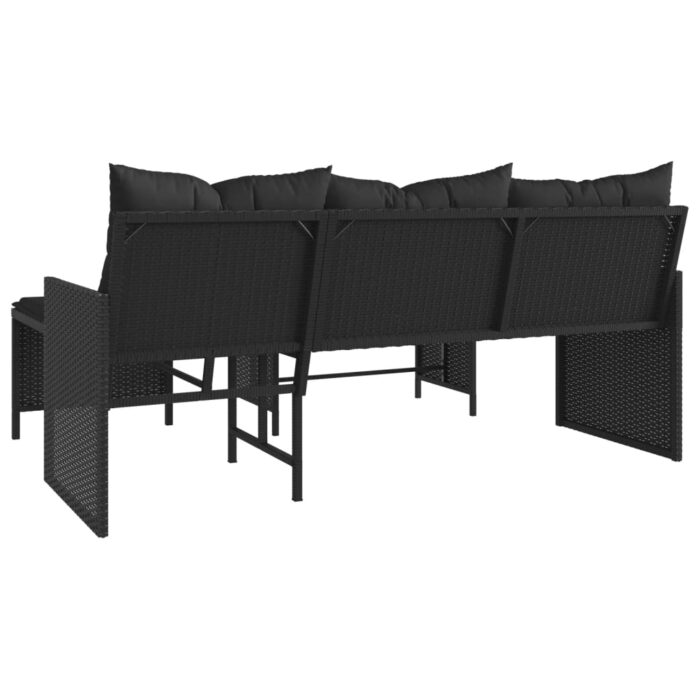 Canapé de jardin avec table et coussins en forme de L noir – Image 5