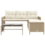 Canapé de jardin avec table et coussins en forme de L beige – Image 3