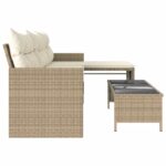 Canapé de jardin avec table et coussins en forme de L beige – Image 4