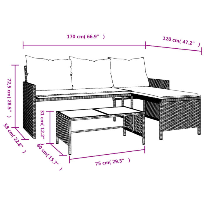Canapé de jardin avec table et coussins en forme de L beige – Image 8
