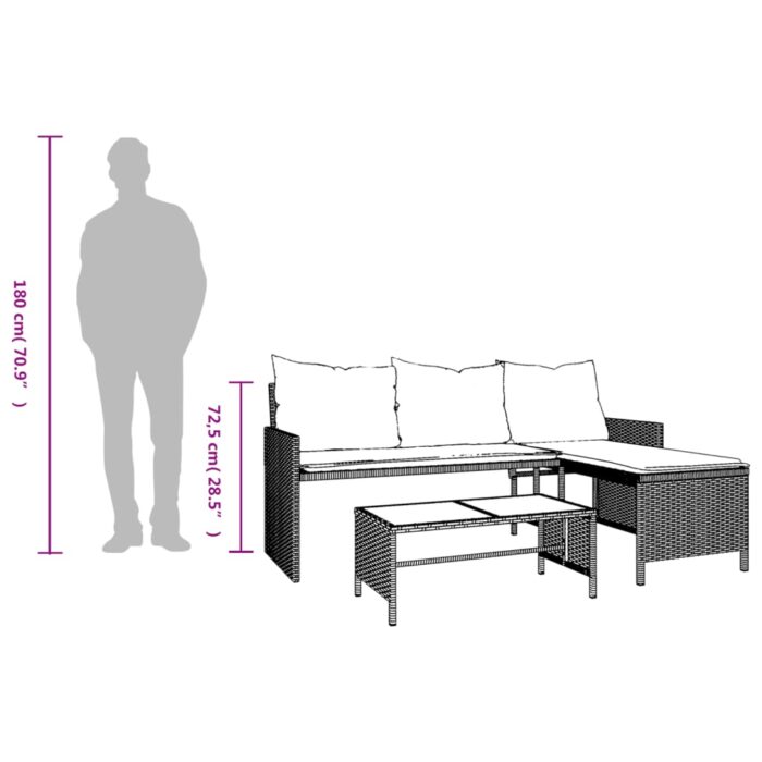Canapé de jardin avec table et coussins en forme de L beige – Image 9