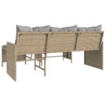 Canapé de jardin table et coussins en forme de L mélange beige – Image 5