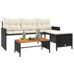 Canapé de jardin avec table et coussins en forme de L noir – Image 2