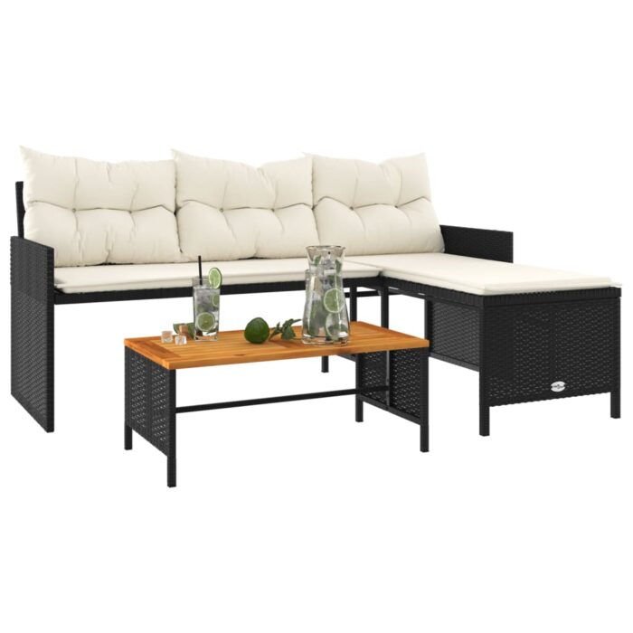 Canapé de jardin avec table et coussins en forme de L noir – Image 2