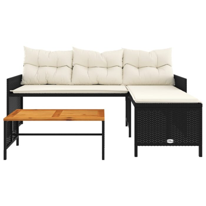 Canapé de jardin avec table et coussins en forme de L noir – Image 3