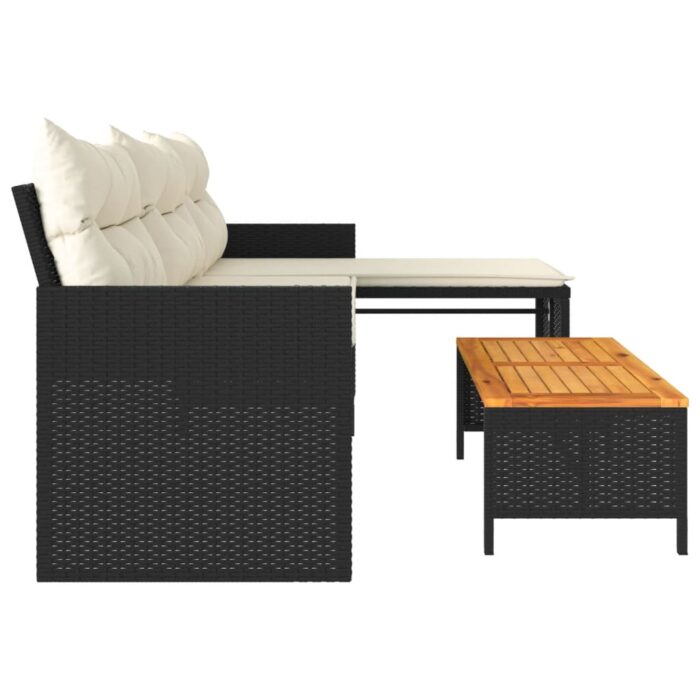 Canapé de jardin avec table et coussins en forme de L noir – Image 4