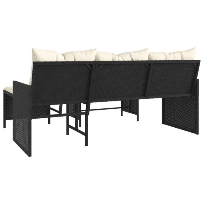 Canapé de jardin avec table et coussins en forme de L noir – Image 5