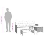 Canapé de jardin avec table et coussins en forme de L noir – Image 9